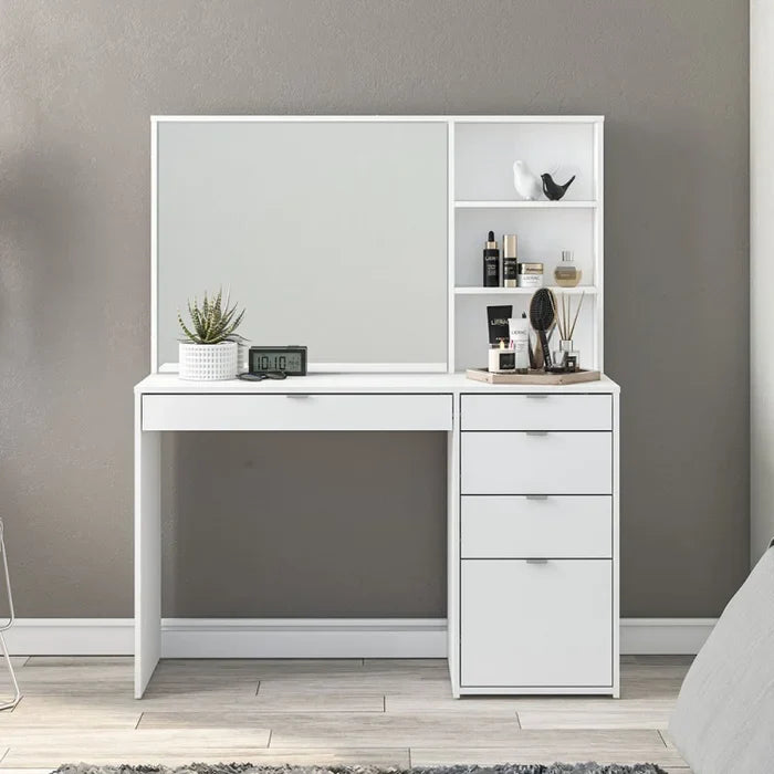 Penteadeira com Espelho, 5 Gavetas e 3 Nichos Branco – Blum