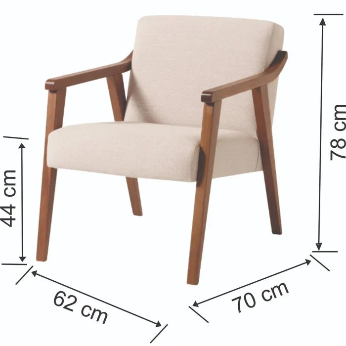 Poltrona Decorativa Flávia em Madeira Jequitibá com Estofado Bege