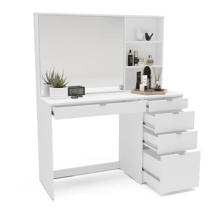 Penteadeira com Espelho, 5 Gavetas e 3 Nichos Branco – Blum