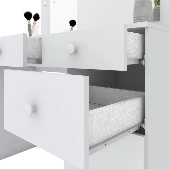 Penteadeira Camarim com Espelho, LED, 1 Porta e 4 Gavetas Branco – Happy