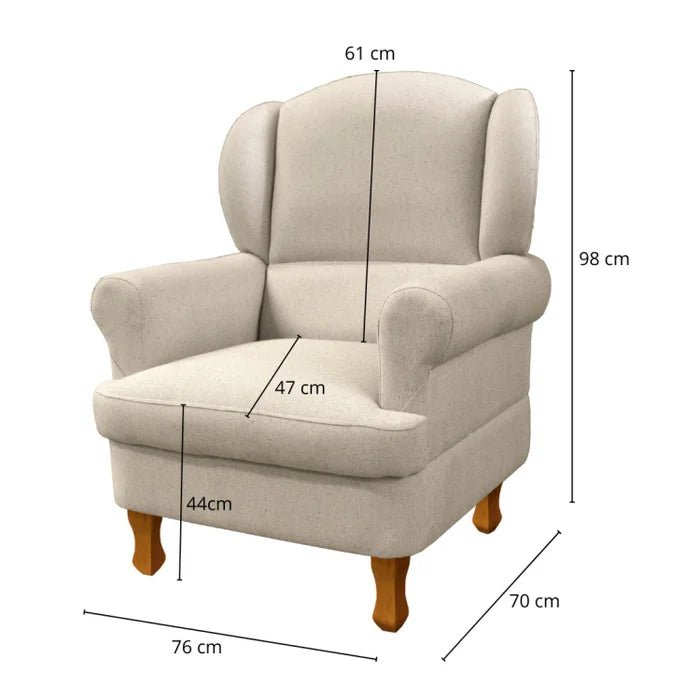 Poltrona para Amamentação Sabrina em Linho com Puff Baú e Pés de Madeira