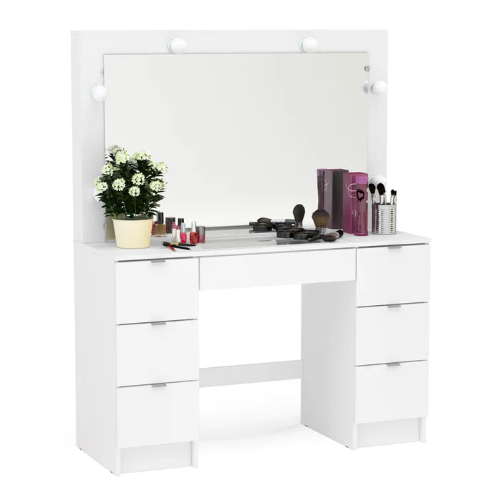 Penteadeira Camarim com Espelho, LED e 7 Gavetas Branco – França