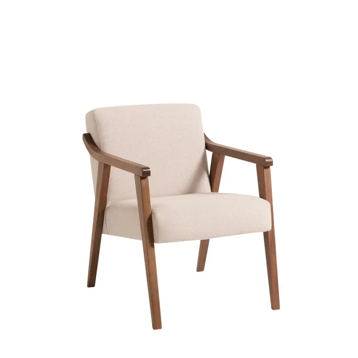 Poltrona Decorativa Flávia em Madeira Jequitibá com Estofado Bege