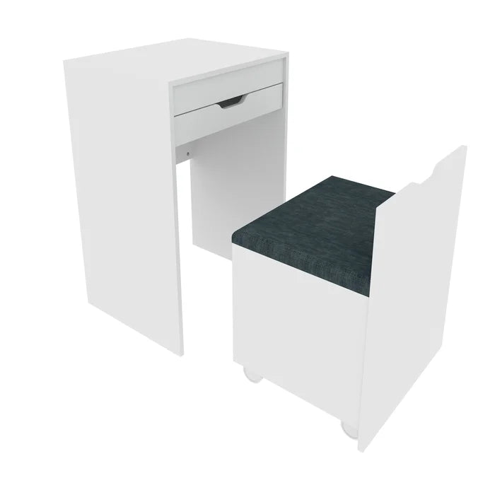 Penteadeira Compacta com Espelho, Gaveta e Baú Branco Floral – Pe2007