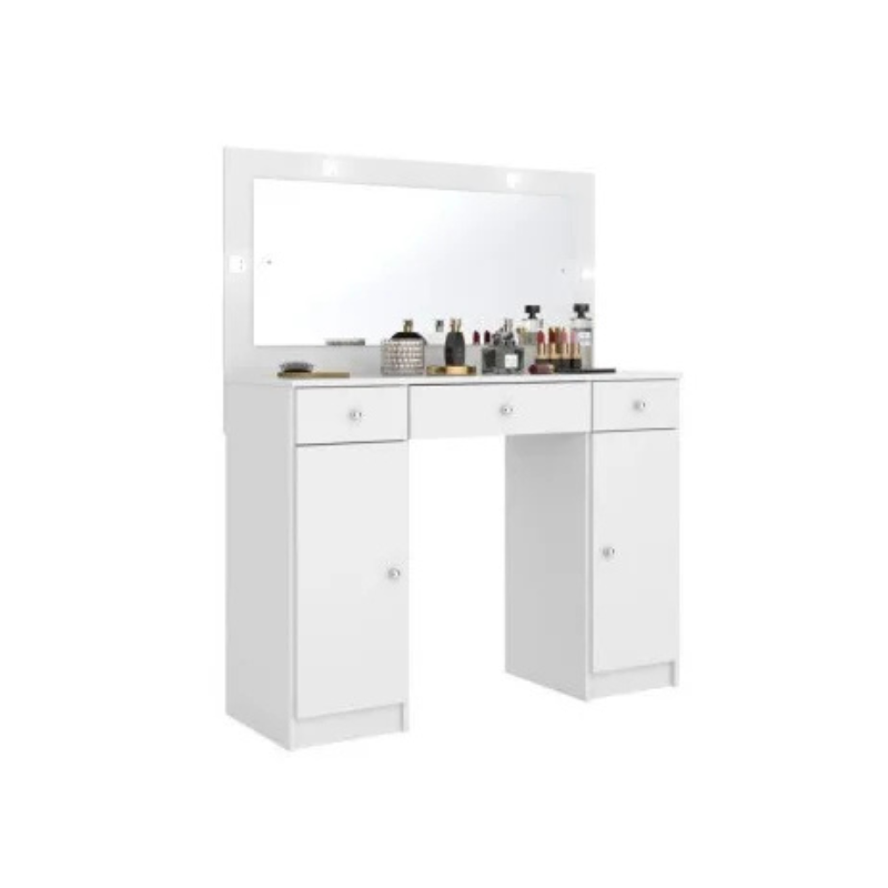 Penteadeira Camarim com Espelho, LED, 2 Portas e 3 Gavetas Branco – Carisma