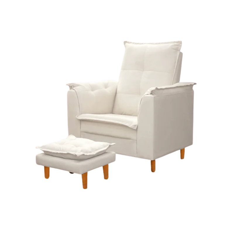 Poltrona de Amamentação com Puff Opala em Suede Bege com Pés Palito