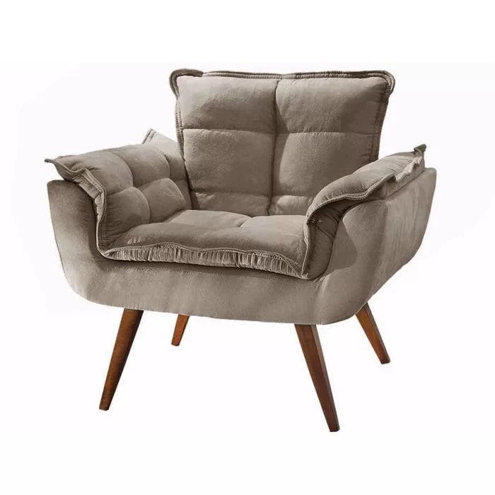 Poltrona Decorativa Pérola em Suede Cappuccino com Pés Palito